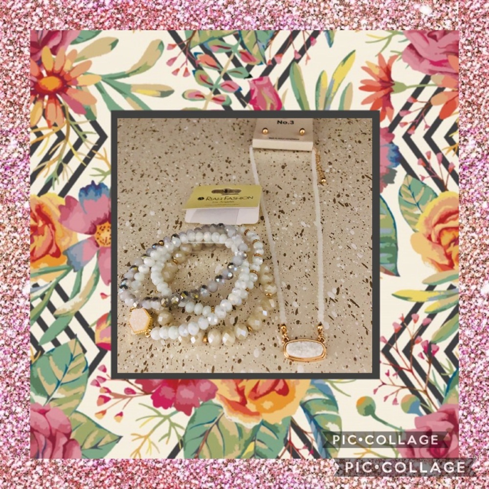 Someday Blush White Druzy Necklace and Bracelets